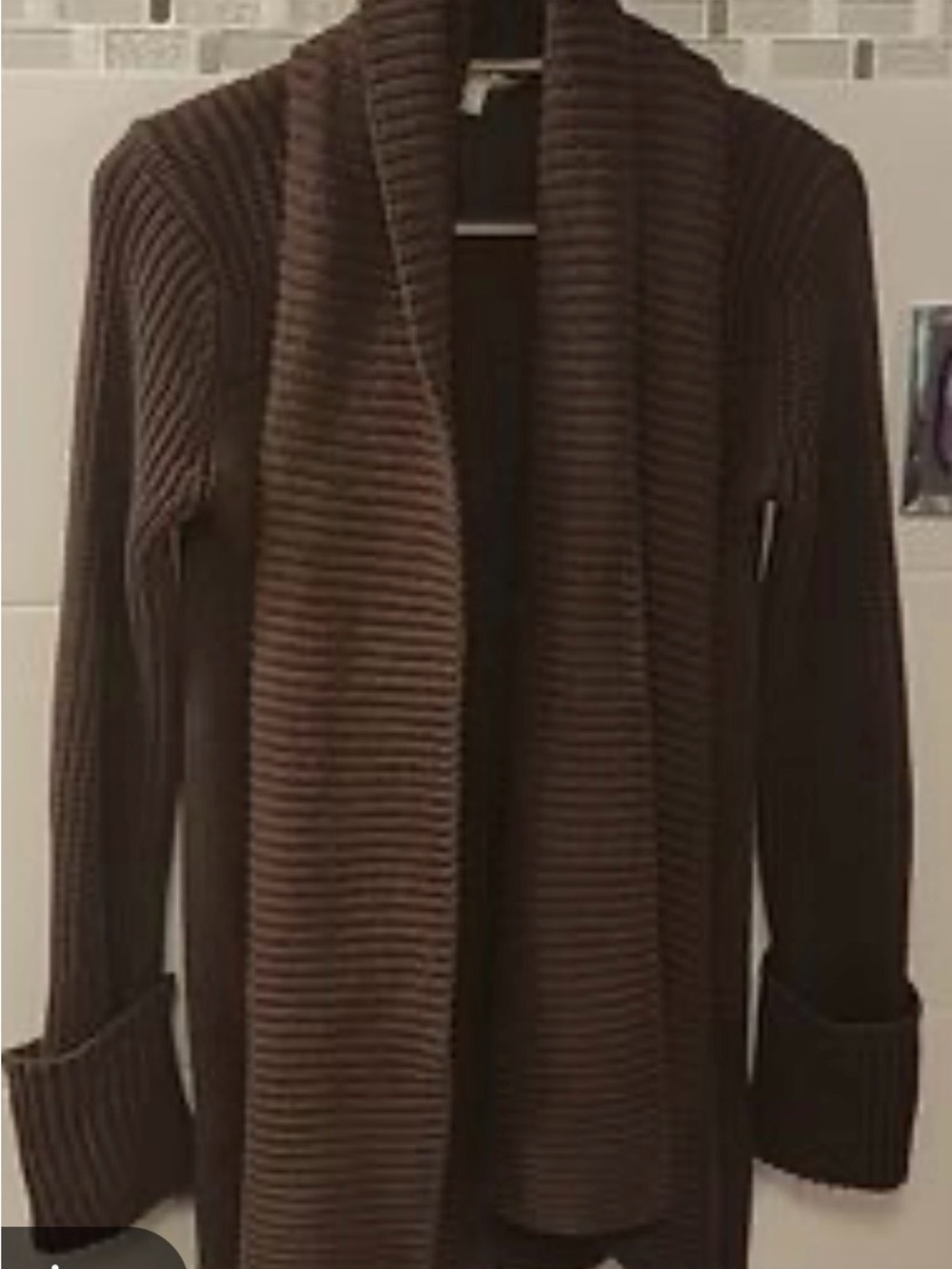 INC International Concepts Brown Ribbed Shawl-Collar Cardigan (Women)